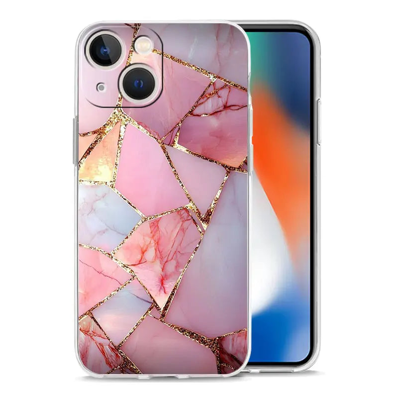 Phone Case For iPhone 17 Cases iPhone Air 16 15 12 13 14 Pro Max 15 Plus 16Pro iPhone11 Clear Cover Fashion Gold Pink Marble