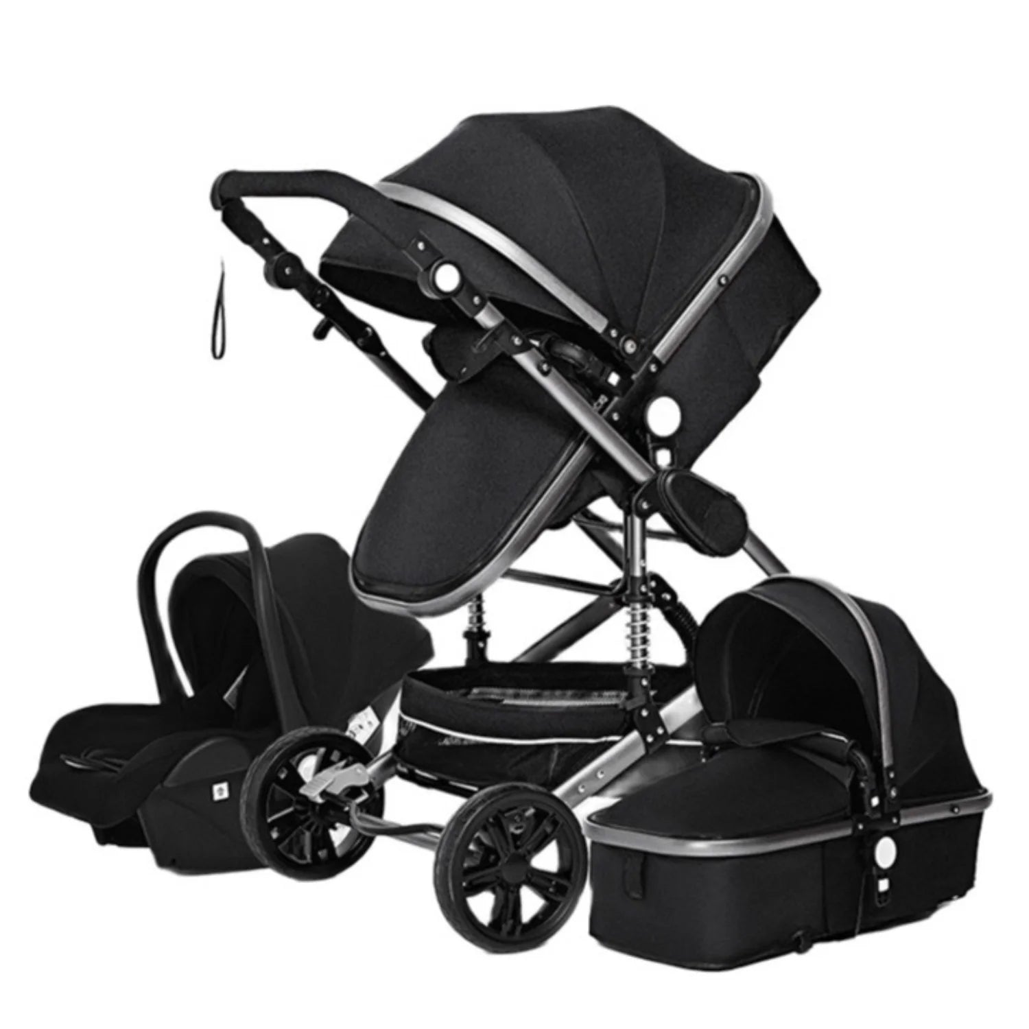 baby stroller 3 in 1 with car seat Environmentally friendly materials Four-wheel shock Absorption Aluminum Frame High Landscape