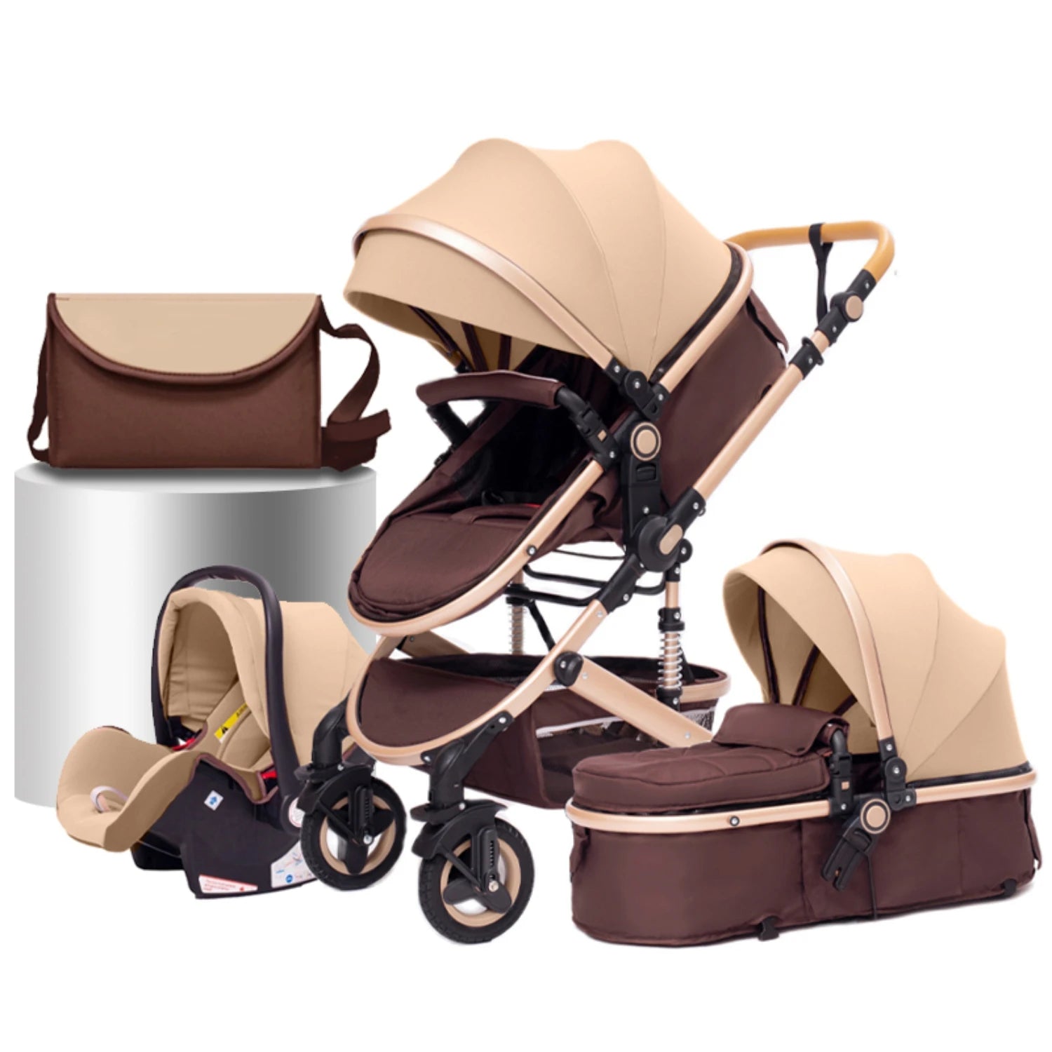 baby stroller 3 in 1 with car seat Environmentally friendly materials Four-wheel shock Absorption Aluminum Frame High Landscape