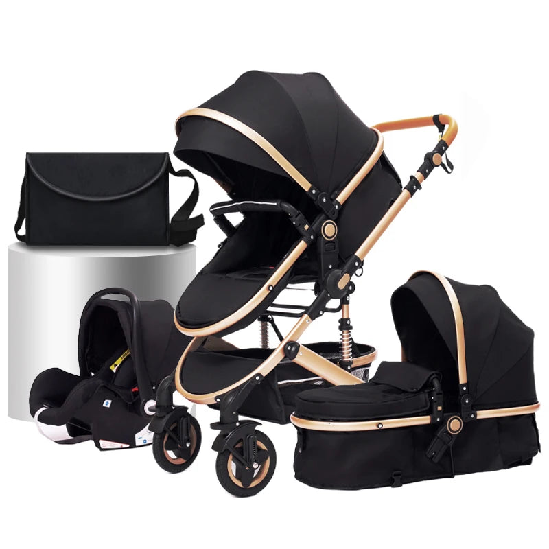 baby stroller 3 in 1 with car seat Environmentally friendly materials Four-wheel shock Absorption Aluminum Frame High Landscape