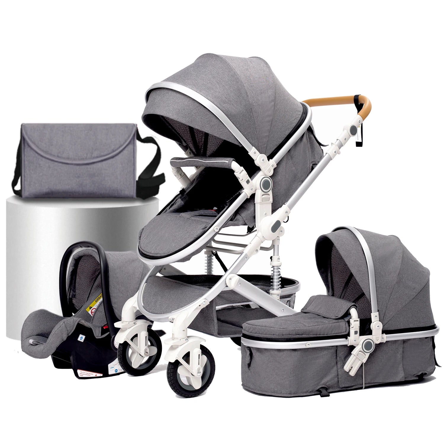 baby stroller 3 in 1 with car seat Environmentally friendly materials Four-wheel shock Absorption Aluminum Frame High Landscape