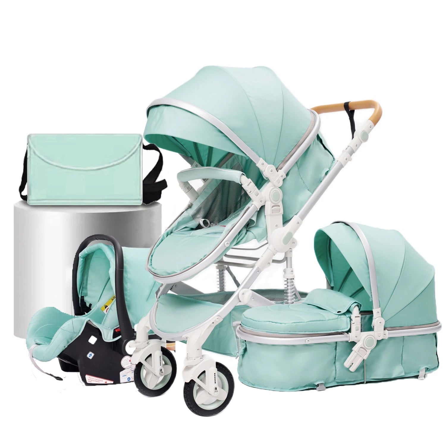 baby stroller 3 in 1 with car seat Environmentally friendly materials Four-wheel shock Absorption Aluminum Frame High Landscape
