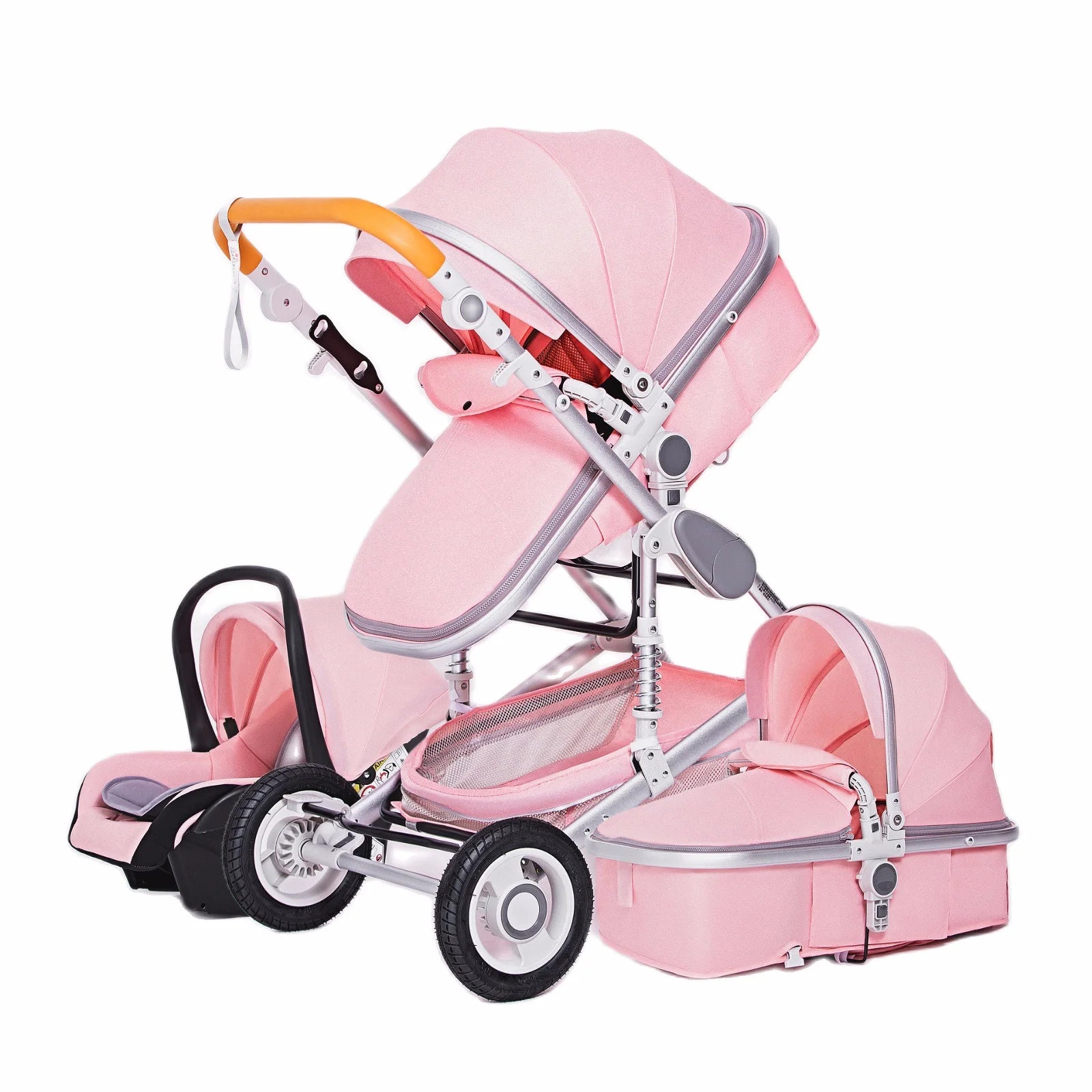 baby stroller 3 in 1 with car seat Environmentally friendly materials Four-wheel shock Absorption Aluminum Frame High Landscape