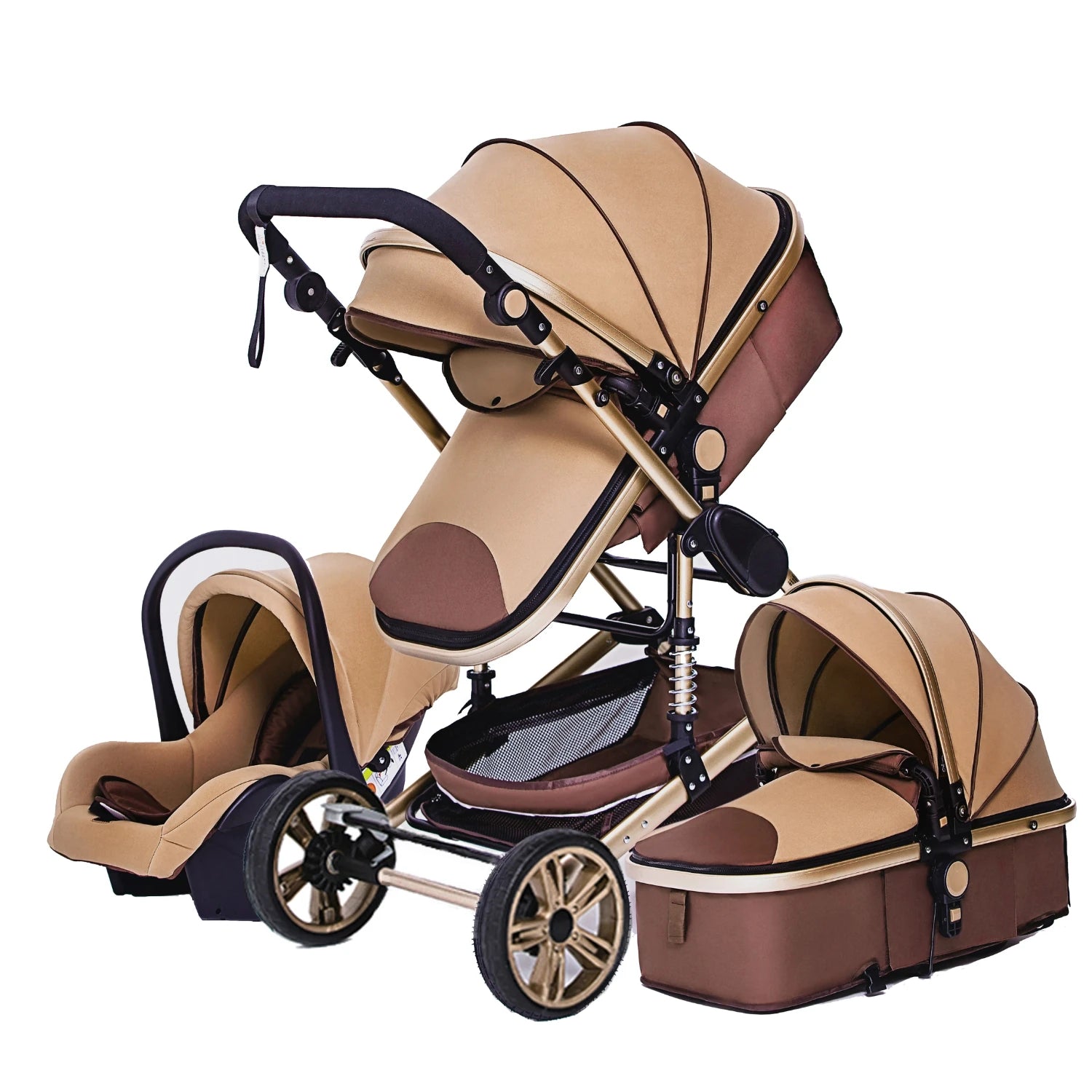 baby stroller 3 in 1 with car seat Environmentally friendly materials Four-wheel shock Absorption Aluminum Frame High Landscape